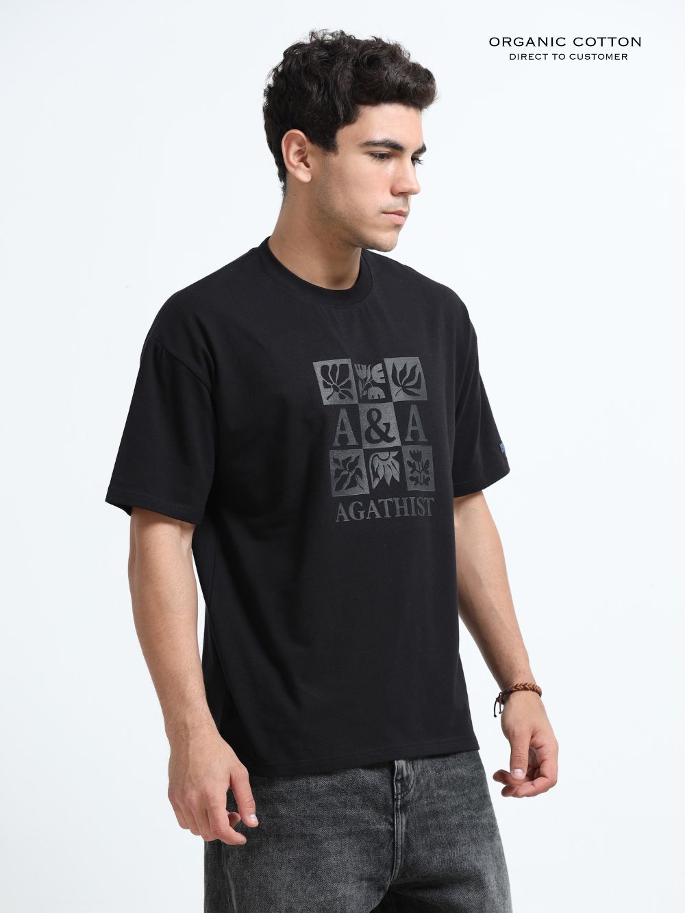 Dark Vibe Organic Cotton Printed T-shirt for Men's – Black