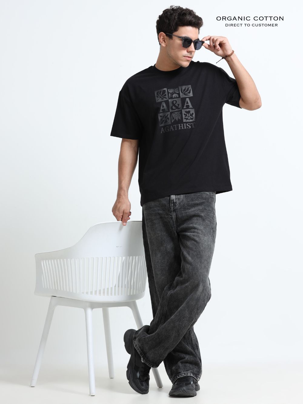 Dark Vibe Organic Cotton Printed T-shirt for Men's – Black