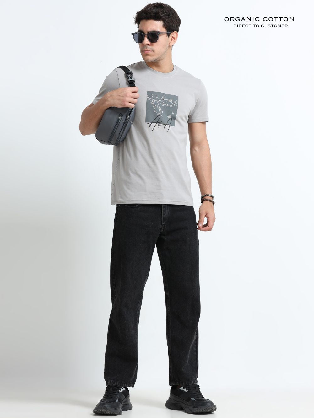 Urban Steel Organic Cotton Printed T-Shirt for Men's – Silver Grey