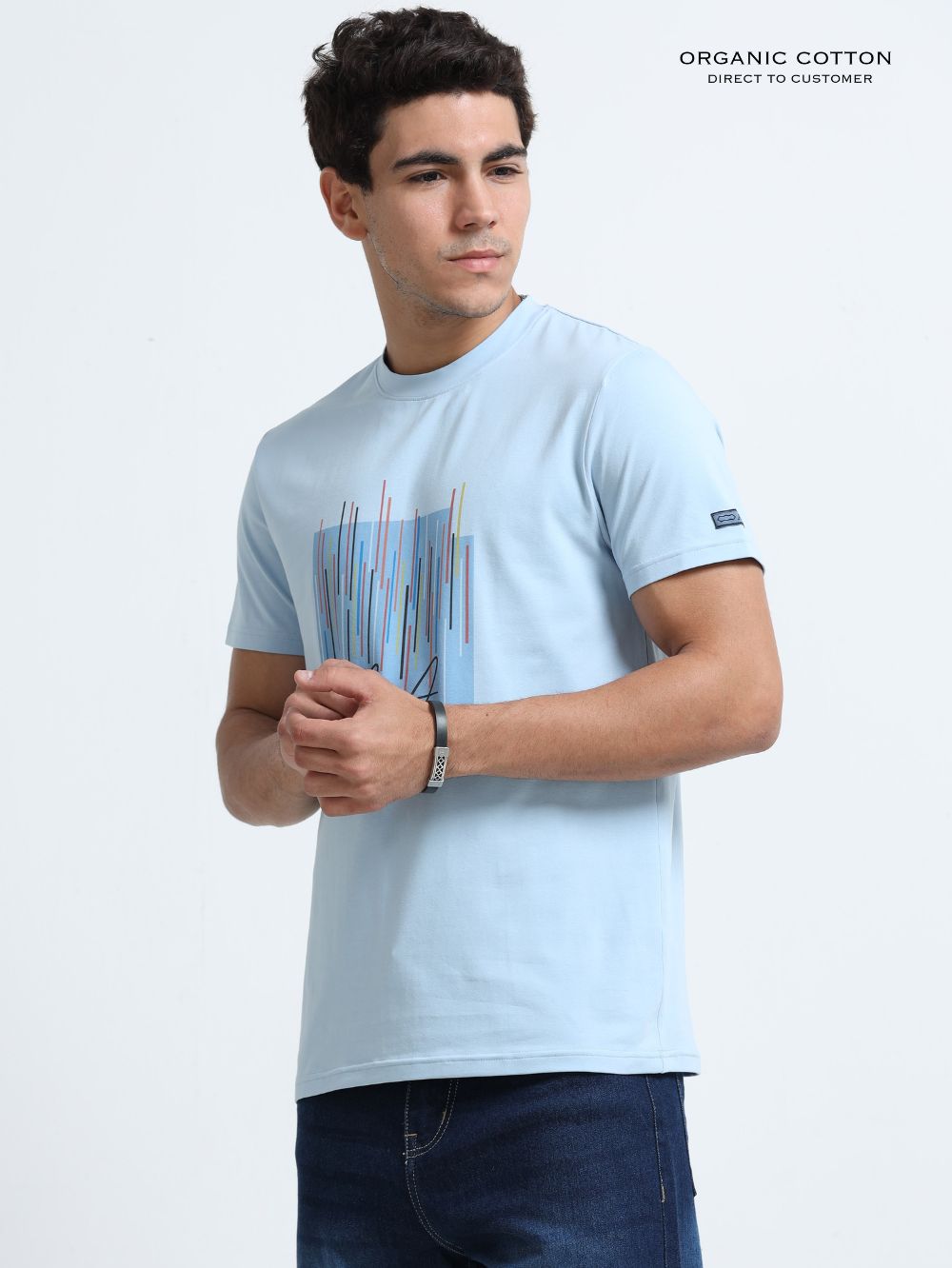 Blue Horizon Organic Cotton Printed T-Shirt for Men's – Light Blue