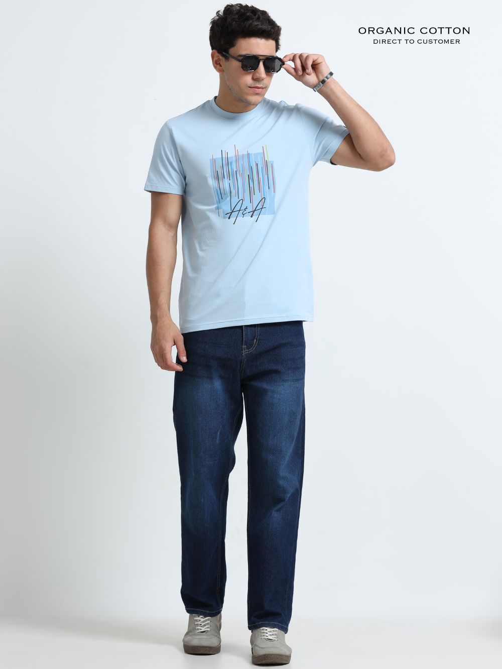 Blue Horizon Organic Cotton Printed T-Shirt for Men's – Light Blue