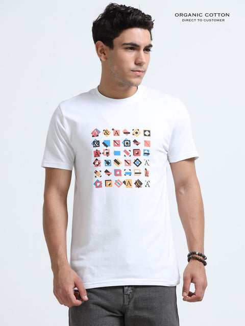 Cloud Drift Organic Cotton Printed T-Shirt for Men's – White