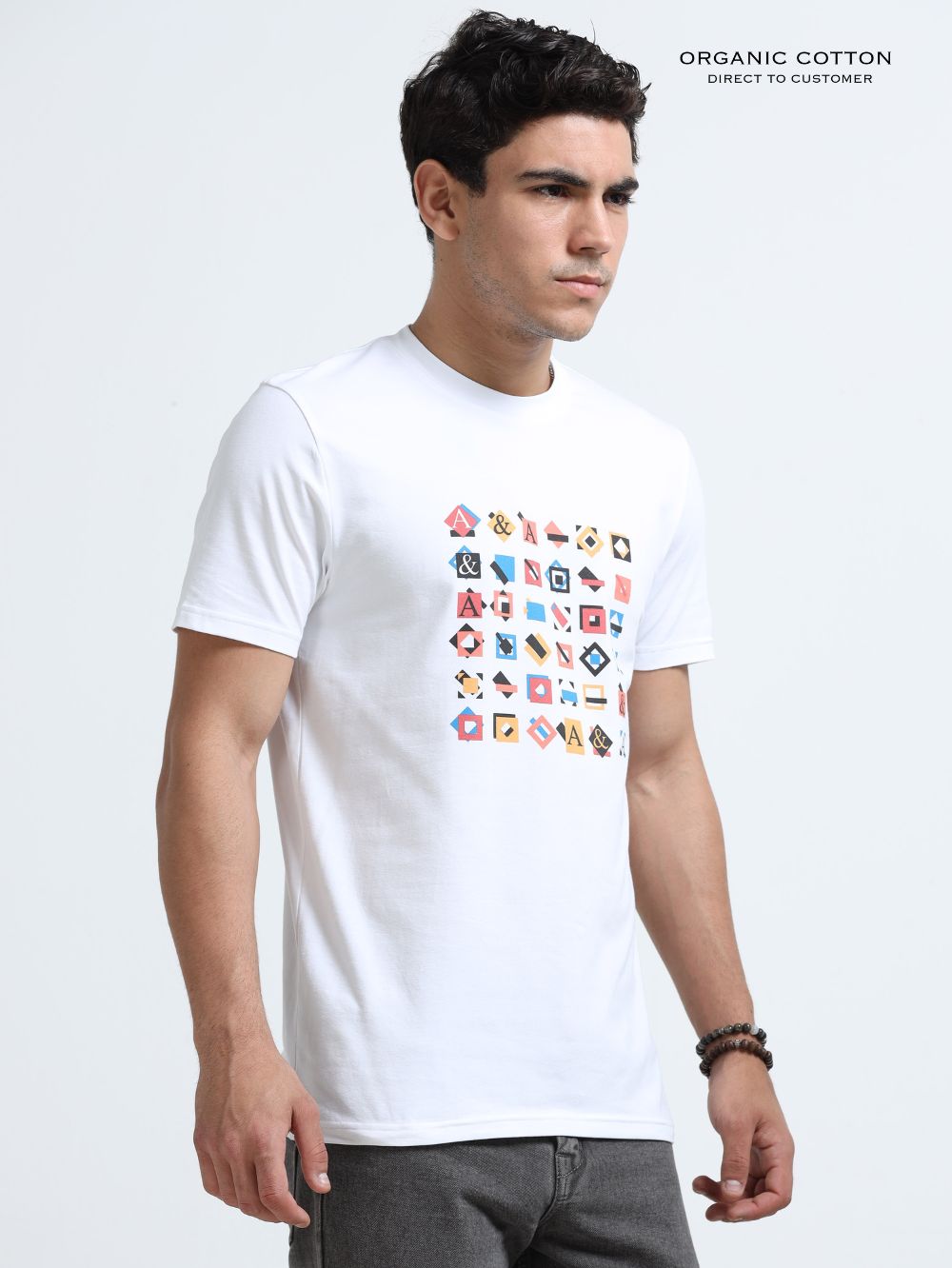 Cloud Drift Organic Cotton Printed T-Shirt for Men's – White