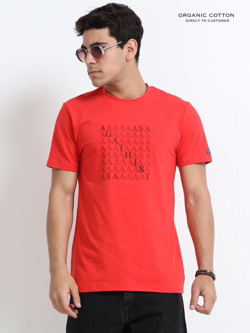 Urban Flame Organic Cotton Printed T-Shirt for Men's – Red