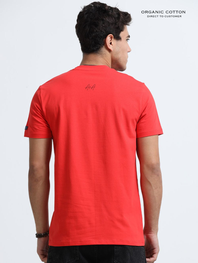 Urban Flame Organic Cotton Printed T-Shirt for Men's – Red