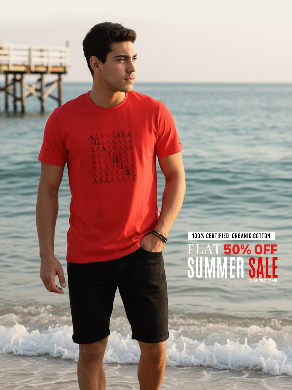 Urban Flame Organic Cotton Printed T-Shirt for Men's – Red