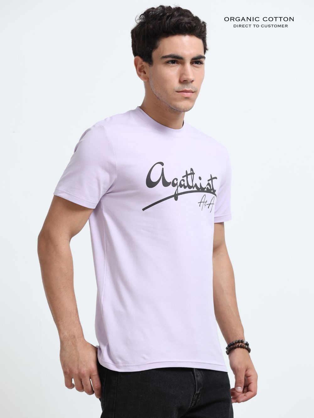 Lilac Wave Organic Cotton Printed T-Shirt for Men's – Light Purple