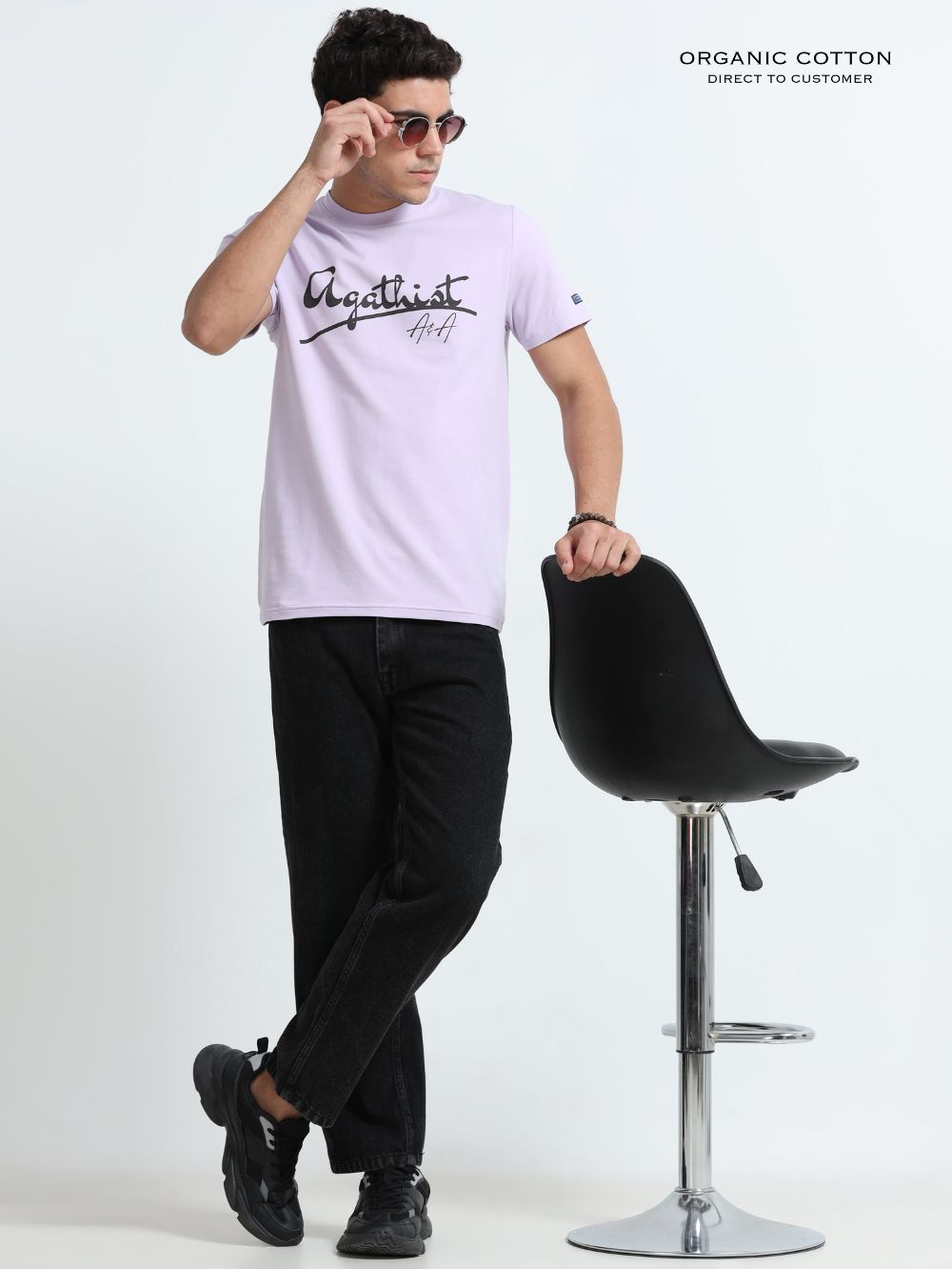 Lilac Wave Organic Cotton Printed T-Shirt for Men's – Light Purple
