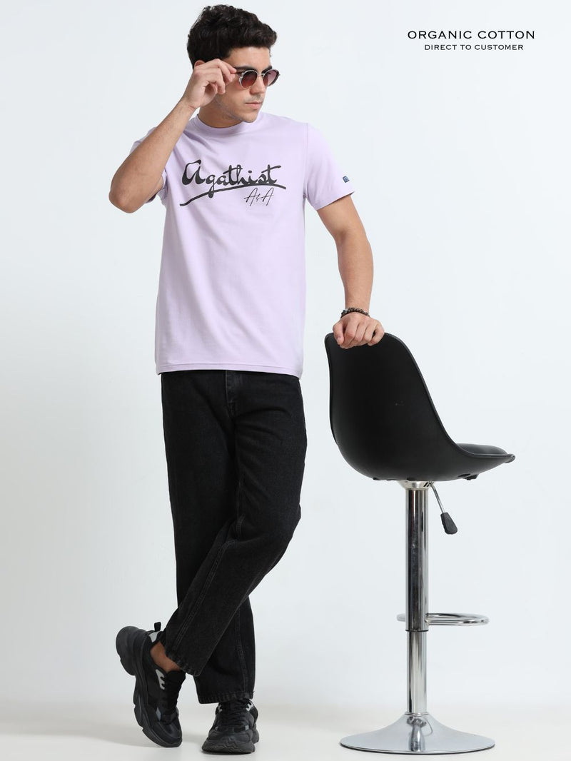 Lilac Wave Organic Cotton Printed T-Shirt for Men's – Light Purple