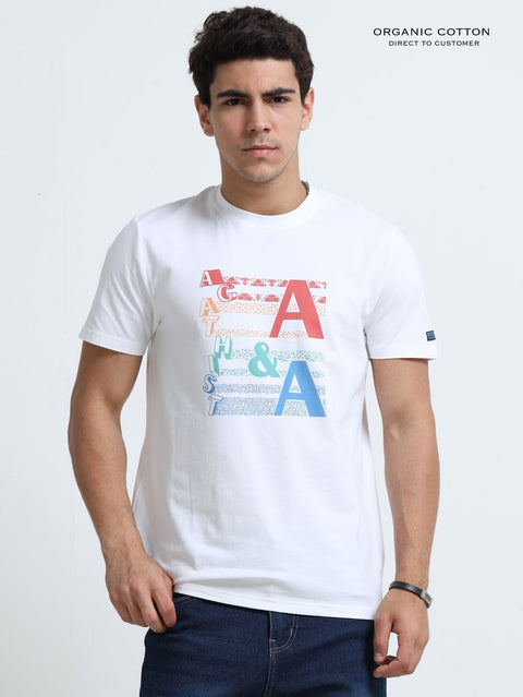 Snow Drift Organic Cotton Printed T-Shirt for Men's – White