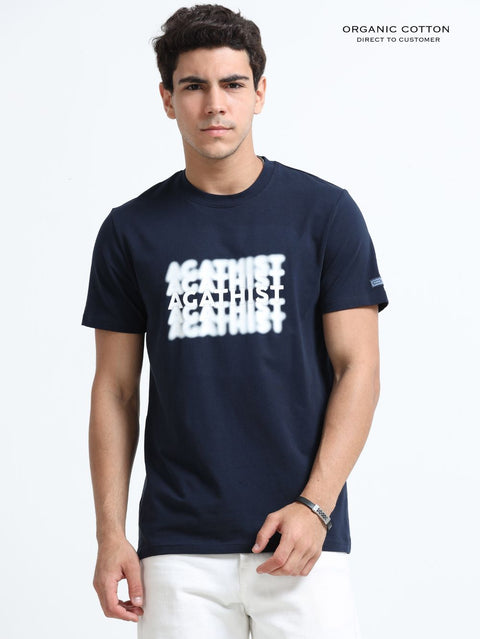 Night Wave Organic Cotton Printed T-Shirt for Men's – Navy