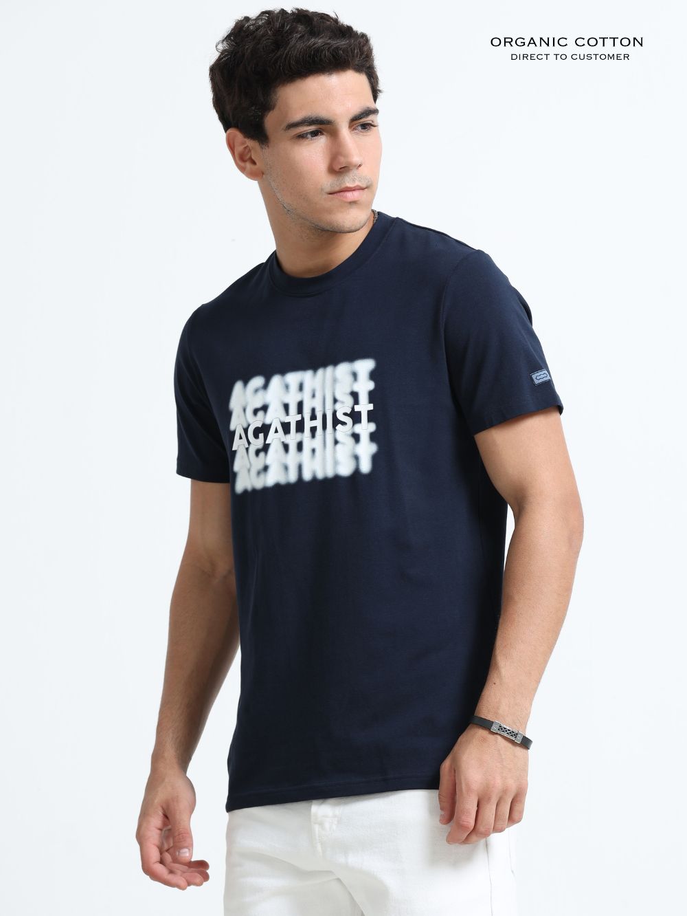 Night Wave Organic Cotton Printed T-Shirt for Men's – Navy