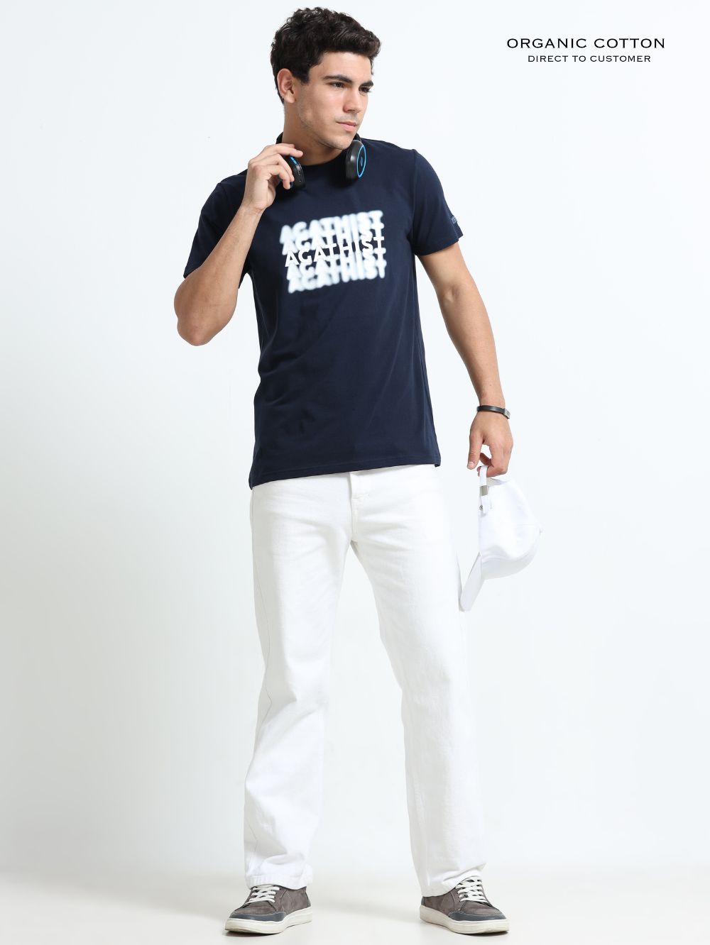 Night Wave Organic Cotton Printed T-Shirt for Men's – Navy