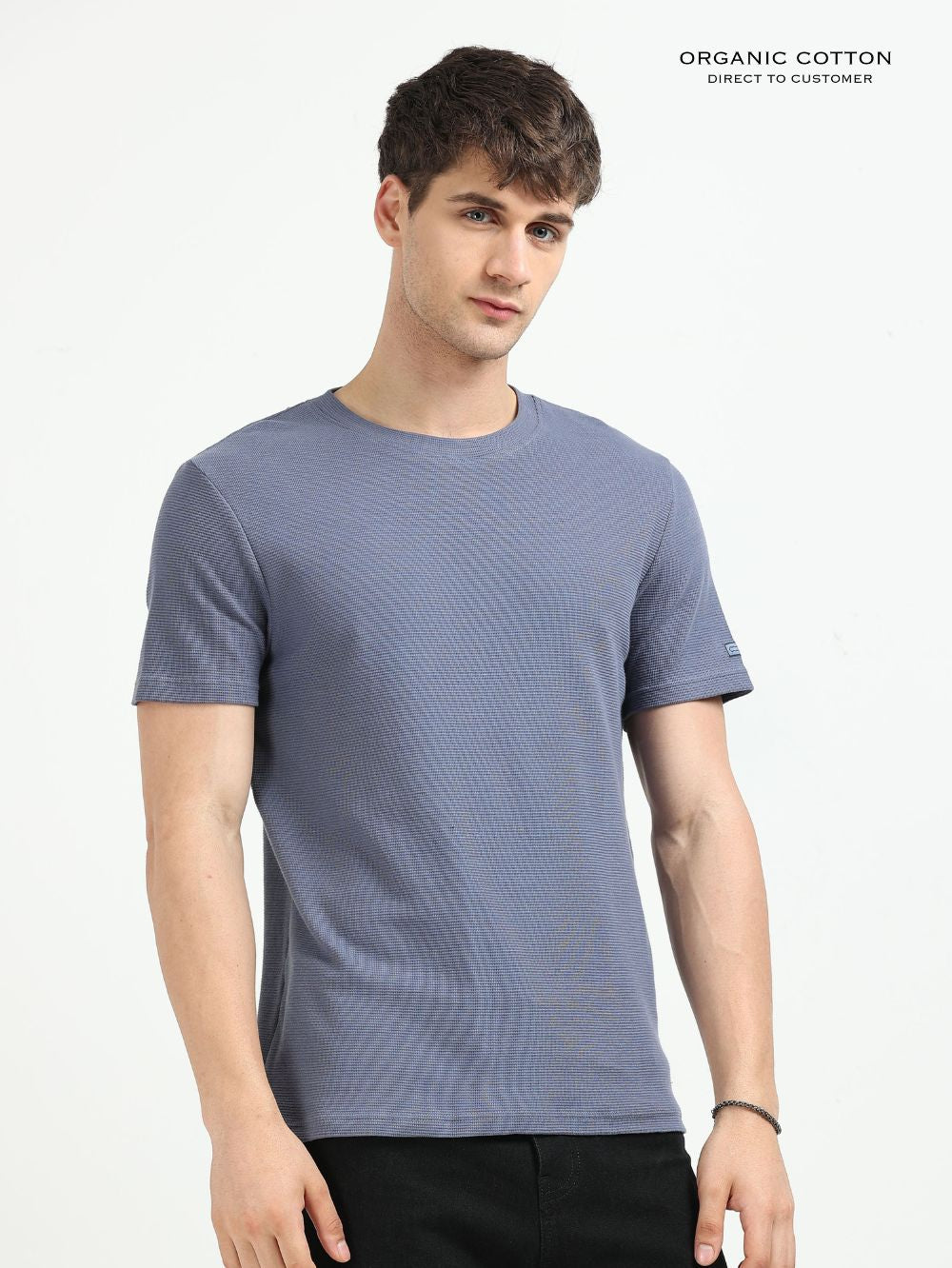Organic Cotton Waffle Round Neck T-Shirt for Mens