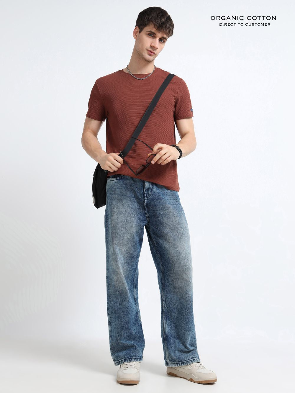 Organic Cotton Waffle Round Neck T-Shirt for Mens