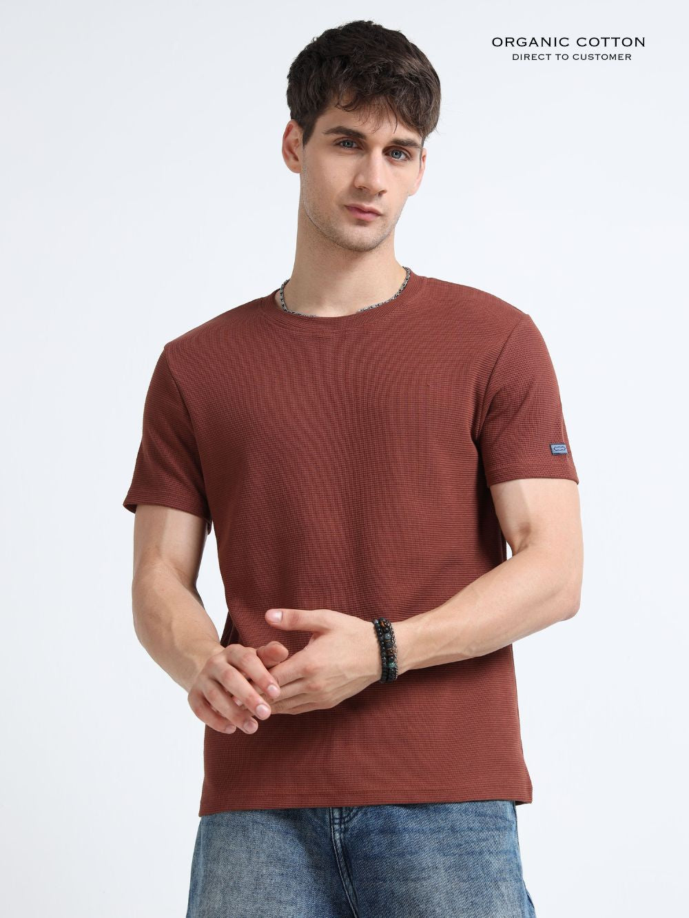 Organic Cotton Waffle Round Neck T-Shirt for Mens