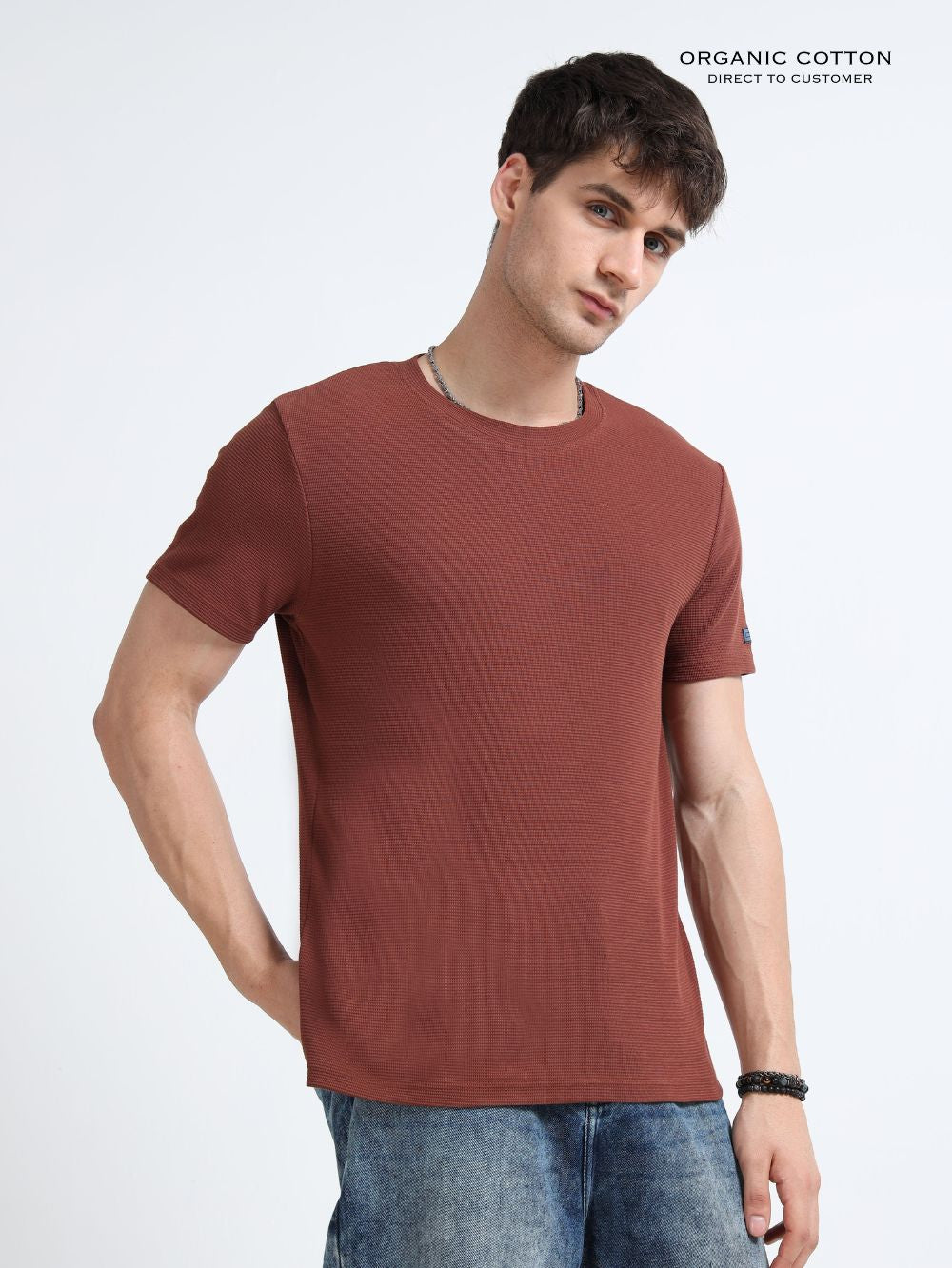 Organic Cotton Waffle Round Neck T-Shirt for Mens