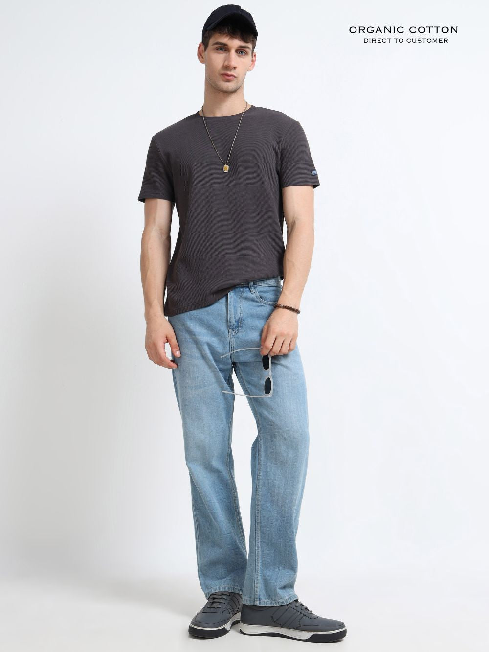 Organic Cotton Waffle Round Neck T-Shirt for Mens