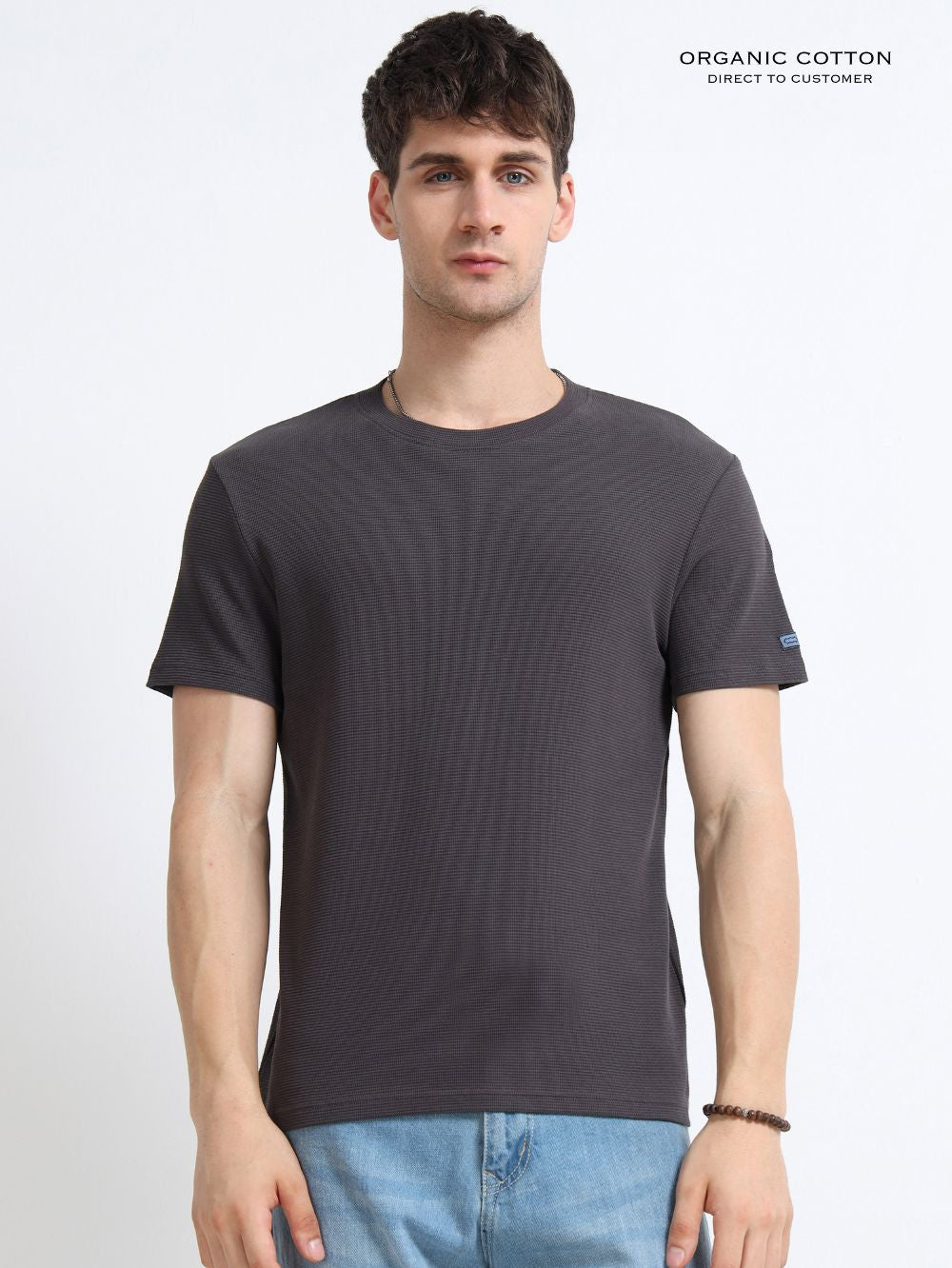 Organic Cotton Waffle Round Neck T-Shirt for Mens