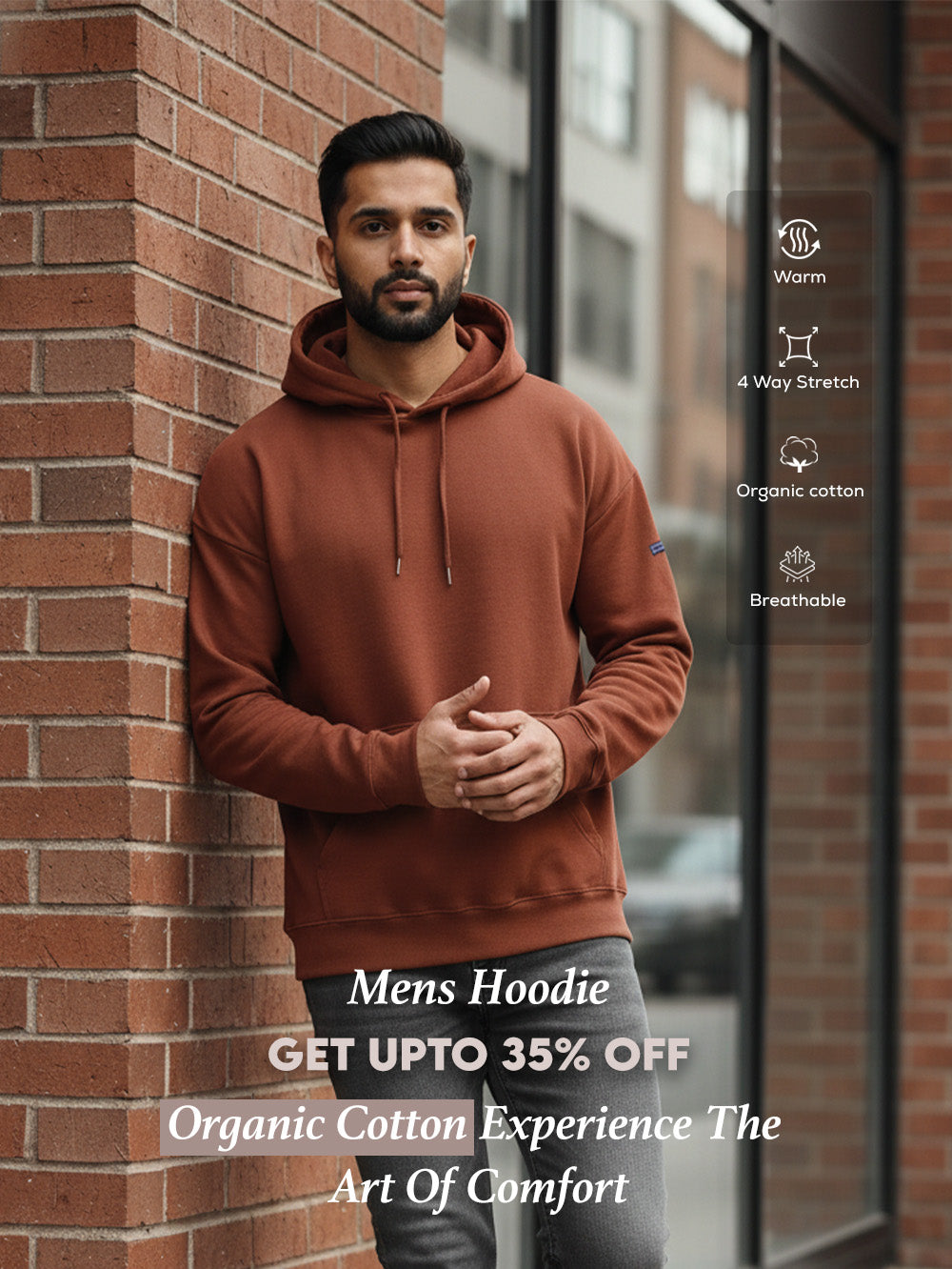 Brown Essential Comfort Organic Cotton Mens Hoodie