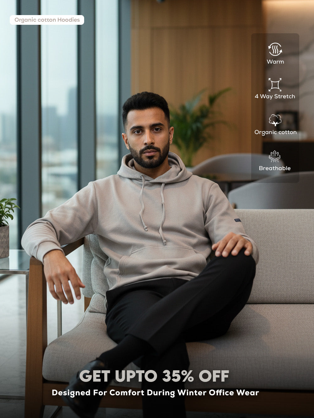 Silver Grey Essential Comfort Organic Cotton Mens Hoodie