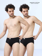 Black and  Black Organic Cotton Ultra-Soft, Super Stretch Brief with Covered Waistband. Pack of 2.