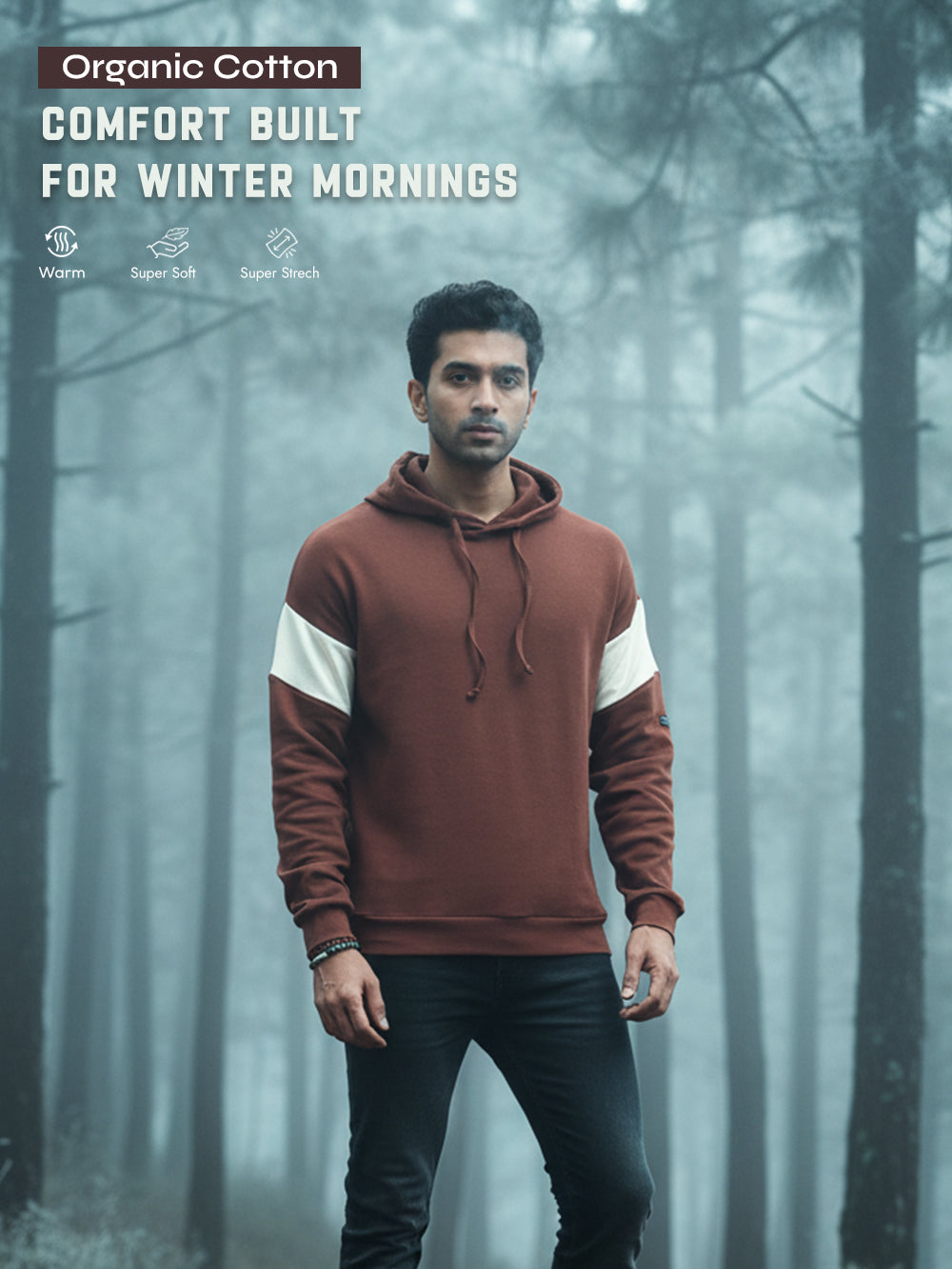 Brown Organic Cotton Casual Hoodie for Men