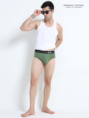Olive Green and Magenta Organic Cotton Super Stretch Brief Outer Elastic Waistband - Pack of 2