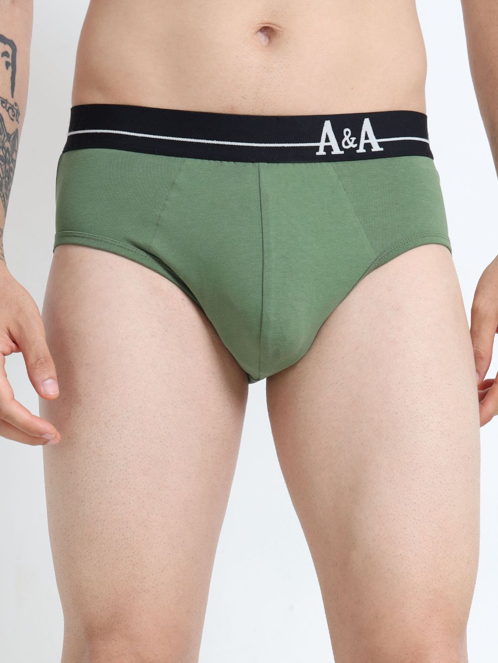 Olive Green and Magenta Organic Cotton Super Stretch Brief Outer Elastic Waistband - Pack of 2