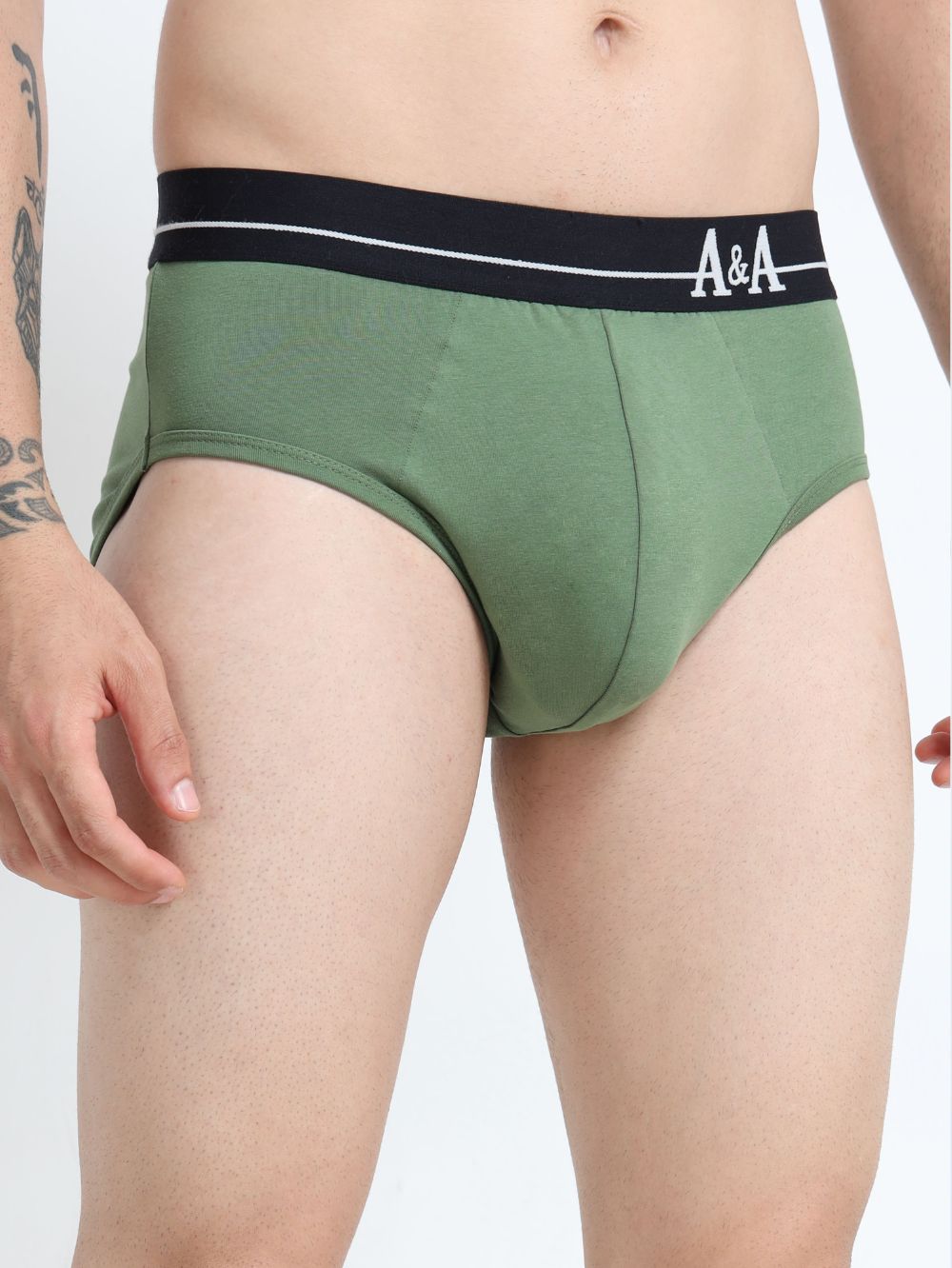 Olive Green and Magenta Organic Cotton Super Stretch Brief Outer Elastic Waistband - Pack of 2