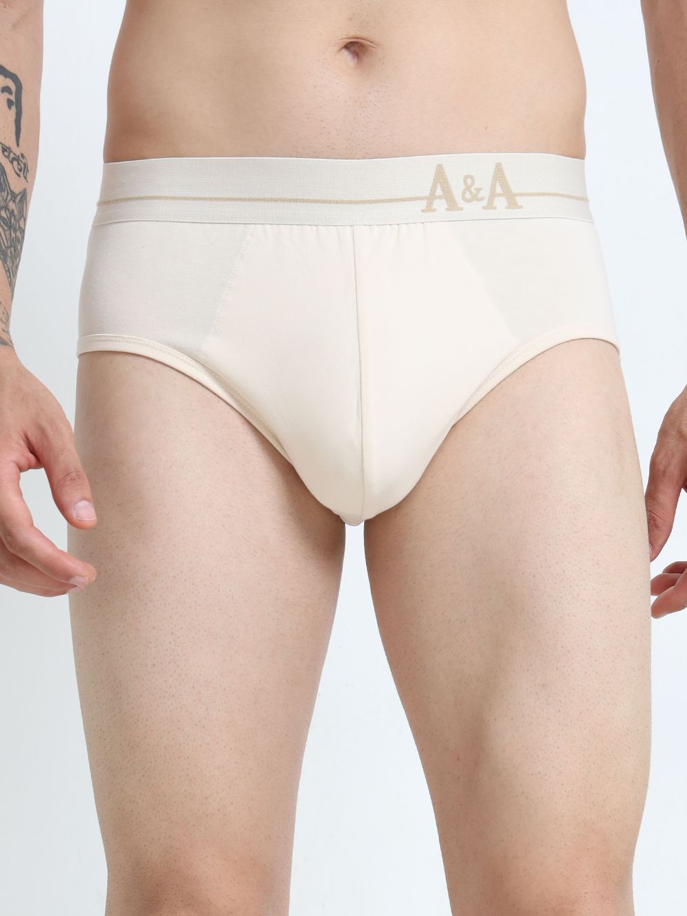 Beige and Beige Organic Cotton Super Stretch Brief Outer Elastic Waistband - Pack of 2