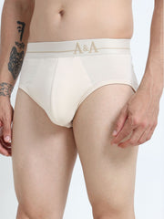 Beige and Beige Organic Cotton Super Stretch Brief Outer Elastic Waistband - Pack of 2