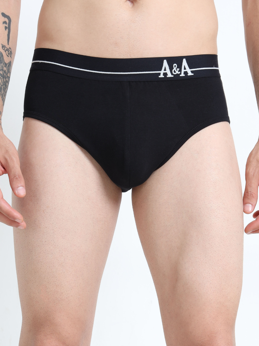 Black and Black Organic Cotton Super Stretch Brief With Outer Elastic Waistband - Pack of 2
