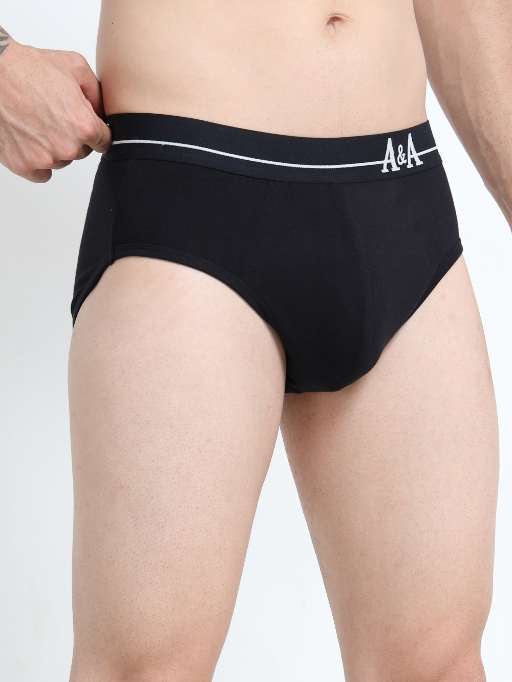 Black and Black Organic Cotton Super Stretch Brief With Outer Elastic Waistband - Pack of 2