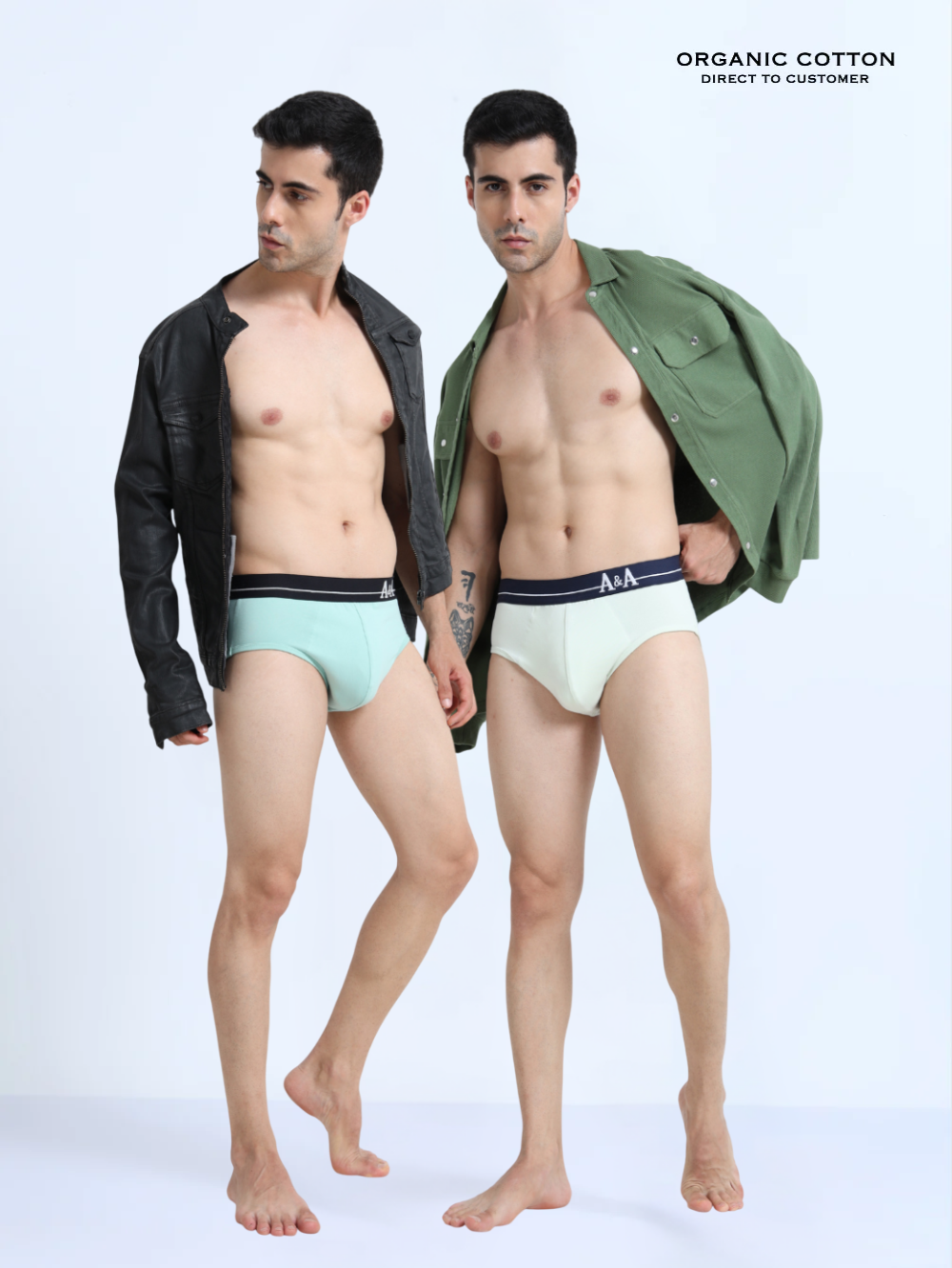 Canary Green and Aqua Organic Cotton Super Stretch Brief Outer Elastic Waistband - Pack of 2