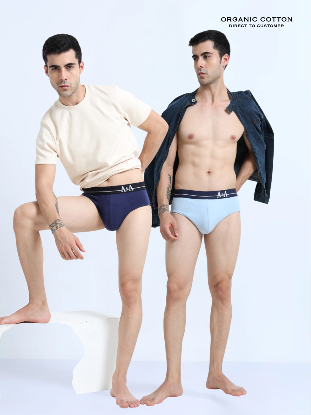 Medeival Blue and Light Blue Organic Cotton Super Stretch Brief Outer Elastic Waistband - Pack of 2