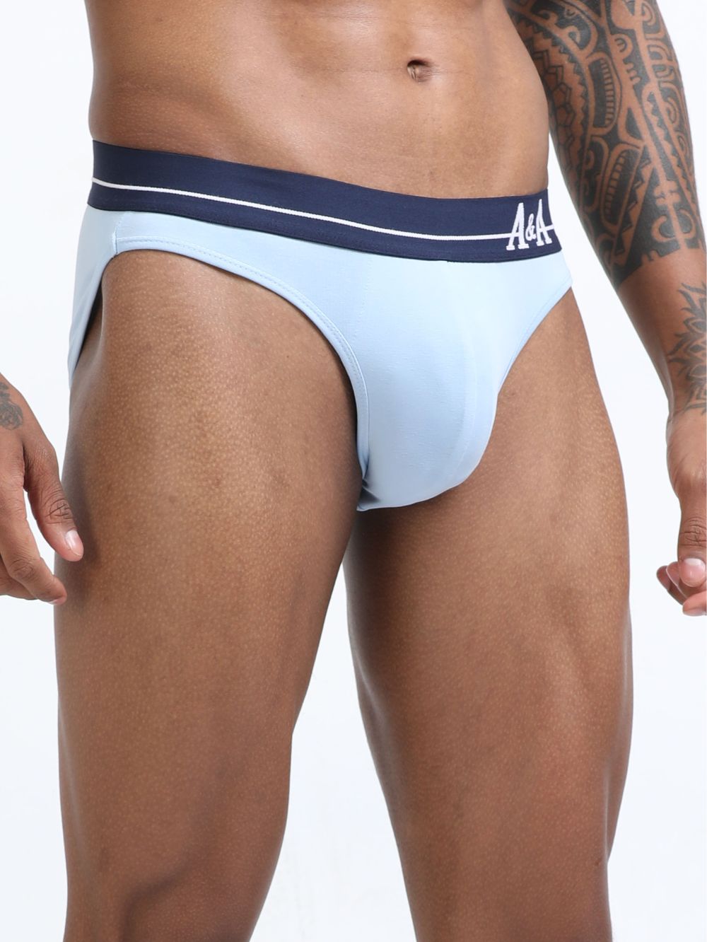 Medieval Blue and Light Blue Organic Cotton Bikini Brief With Outer Elastic Waistband - Pack of 2