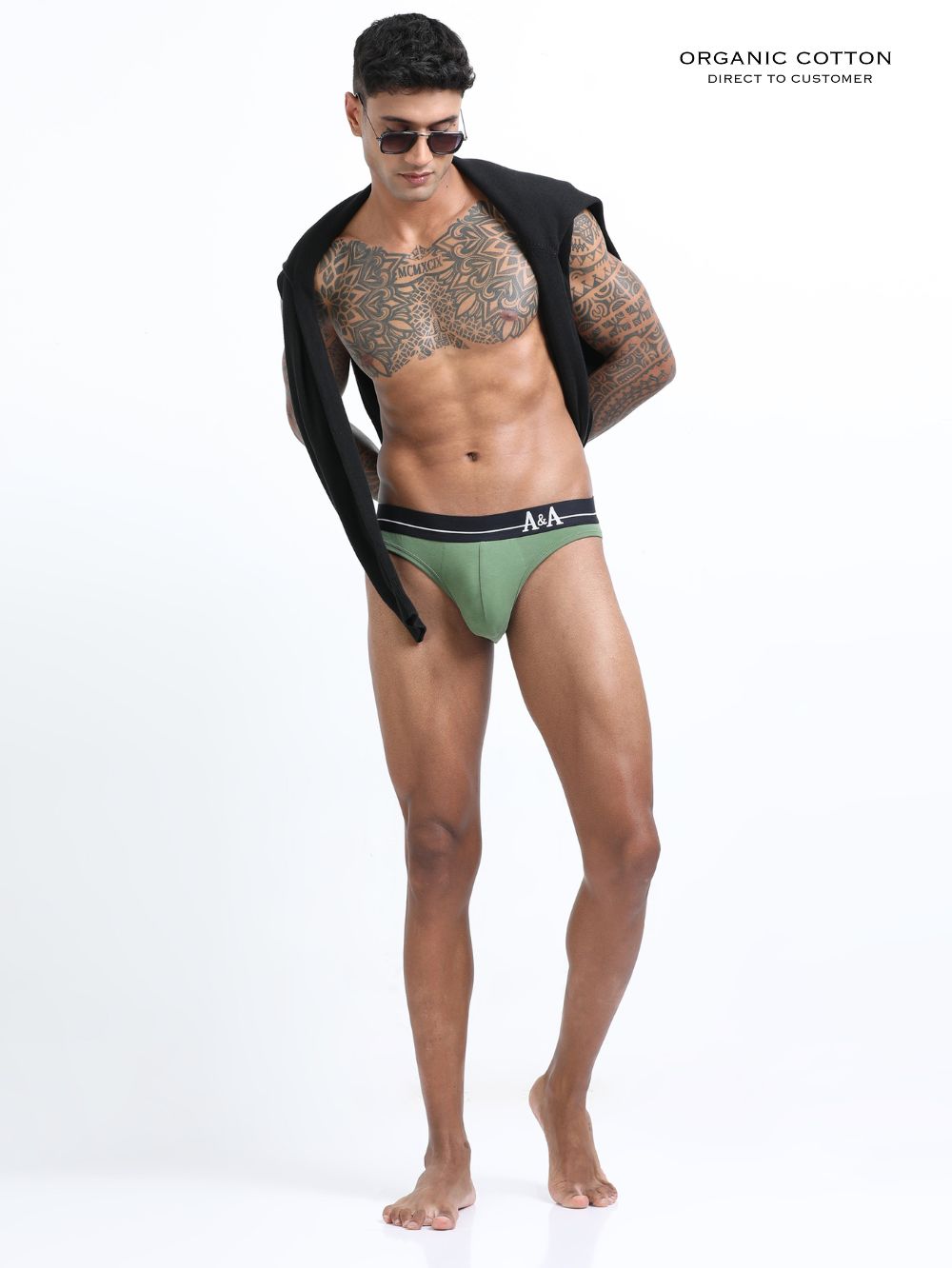 Olive Green and Magenta Organic Cotton Bikini Brief With Outer Elastic Waistband - Pack of 2