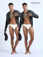 Beige and  Beige Organic Cotton Bikini Brief With Outer Elastic Waistband - Pack of 2