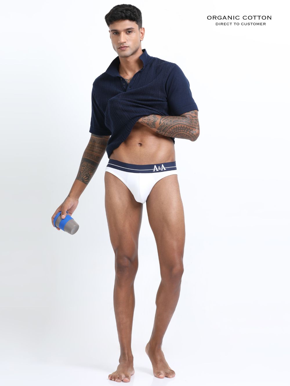 White and White Organic Cotton Bikini Brief With Outer Elastic Waistband - Pack of 2