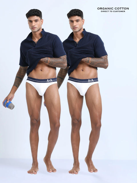 White and White Organic Cotton Bikini Brief With Outer Elastic Waistband - Pack of 2