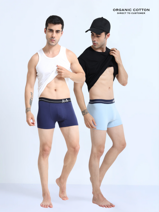 Medeival Blue and Light Blue Organic Cotton super stretch Trunk with Outer Elastic Waistband - Pack of 2