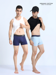 Medieval Blue and Light Blue Organic Cotton super stretch Trunk with Outer Elastic Regular Length Waistband - Pack of 2