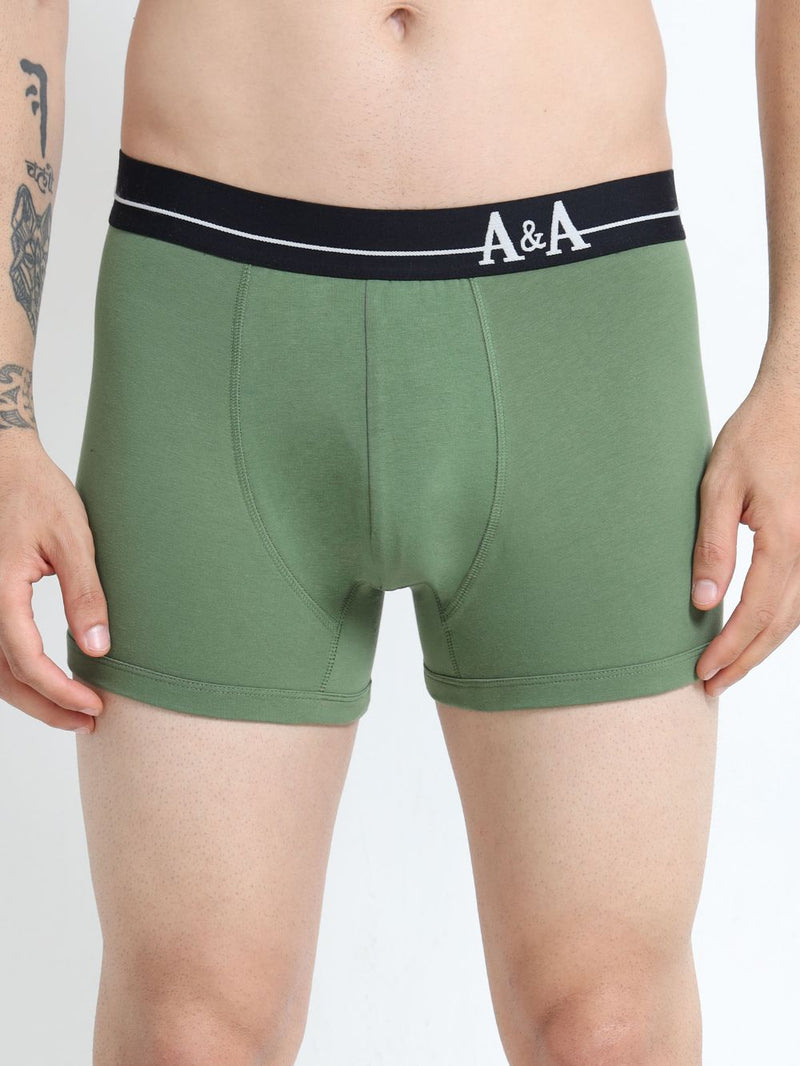 Olive Green and Magenta Organic Cotton super stretch Trunk with Outer Elastic Regular Length Waistband - Pack of 2