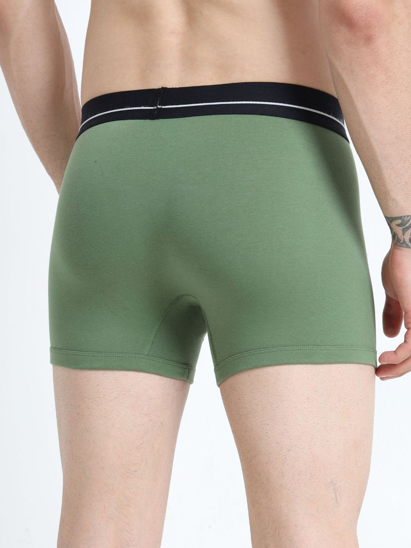 Olive Green and Magenta Organic Cotton super stretch Trunk with Outer Elastic Regular Length Waistband - Pack of 2