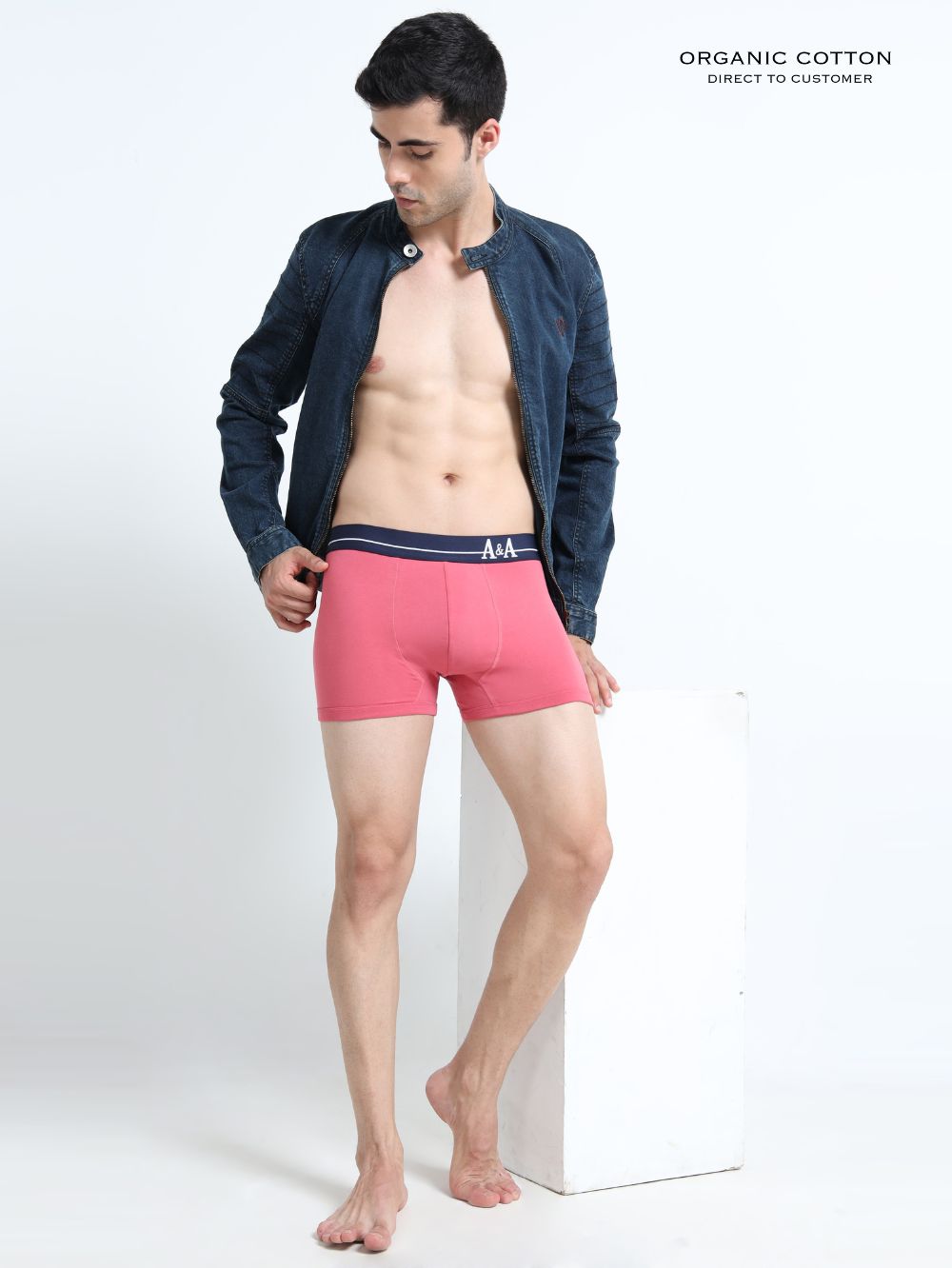 Olive Green and Magenta Organic Cotton super stretch Trunk with Outer Elastic Regular Length Waistband - Pack of 2