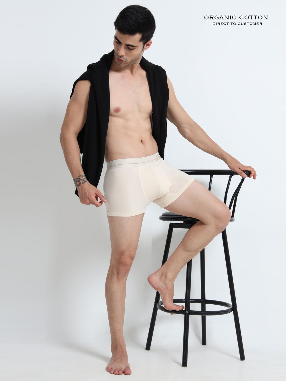 Beige and Beige Organic Cotton super stretch Trunk with Outer Elastic Regular Length Waistband - Pack of 2