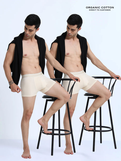 Beige and Beige Organic Cotton super stretch Trunk with Outer Elastic Regular Length Waistband - Pack of 2