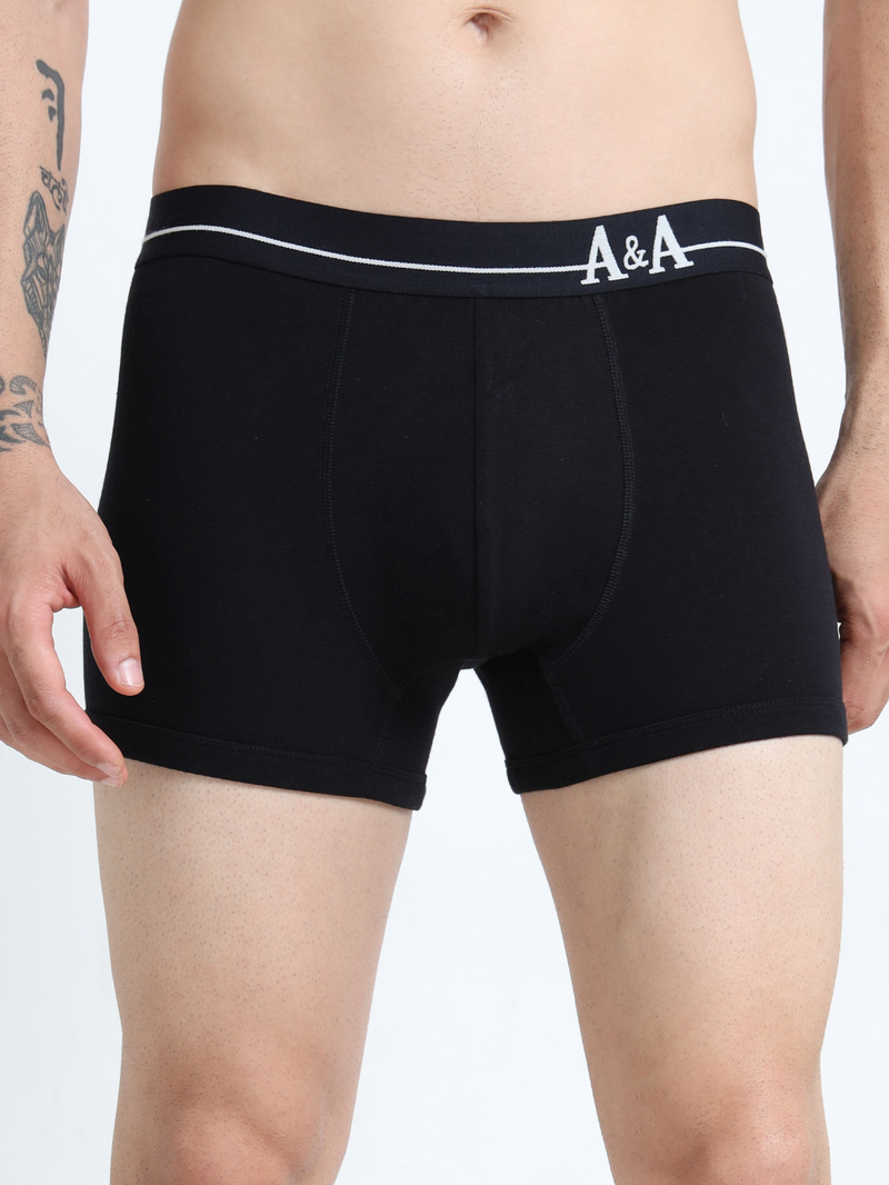 Black and Black Organic Cotton super stretch Trunk with Outer Elastic Regular Length Waistband - Pack of 2