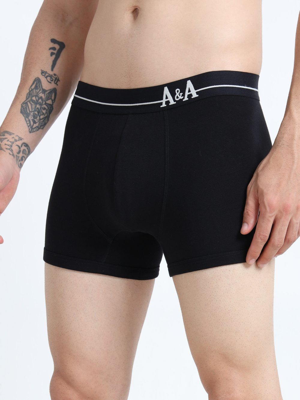 Black and Black Organic Cotton super stretch Trunk with Outer Elastic Regular Length Waistband - Pack of 2